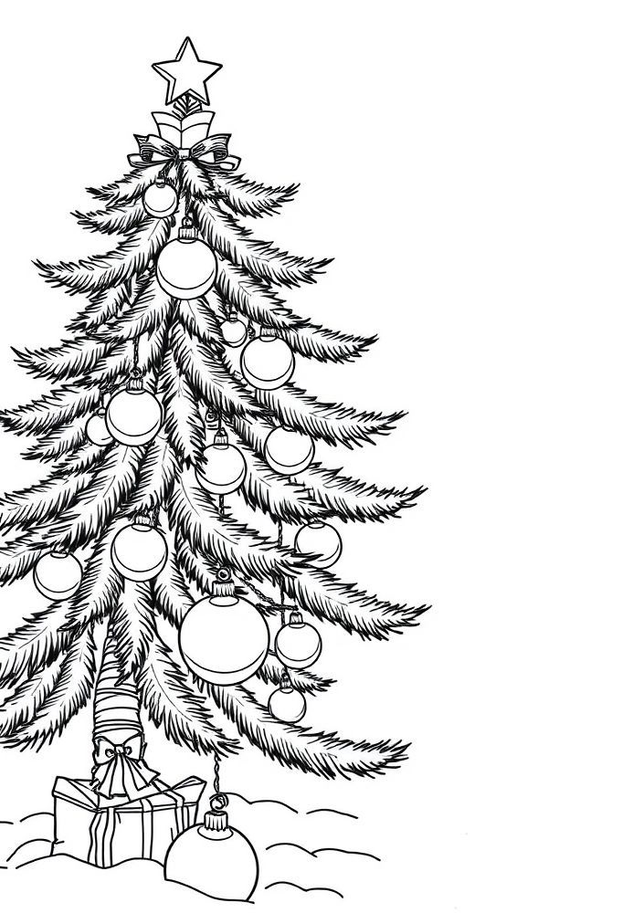 Desenho de Árvore de Natal com Bolinhas para colorir