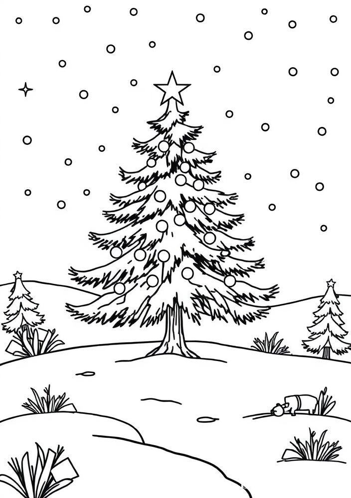 Desenho de Árvore de Natal no Inverno para colorir