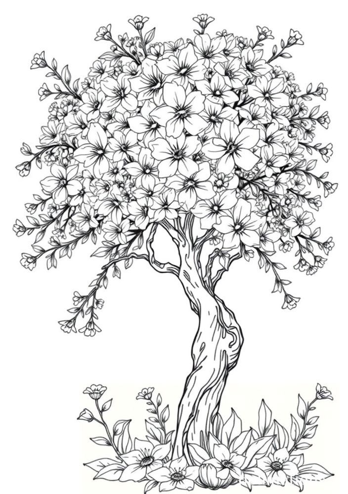 Desenho de Árvore de Primavera para colorir