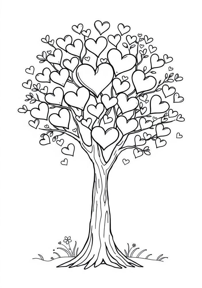 Desenho de Árvore do Amor com Corações para colorir