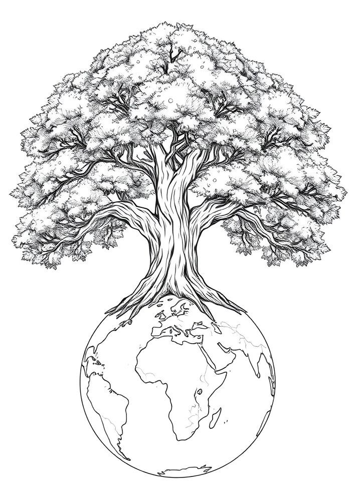 Desenho de Árvore do Mes da Terra para colorir