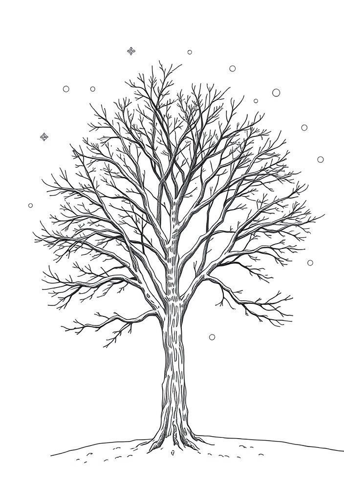 Desenho de Árvore na Estação Inverno para colorir