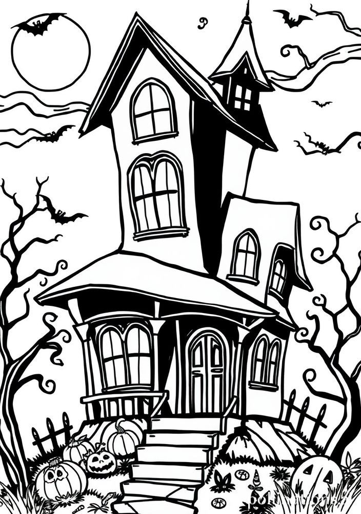 Desenho de Aterrorizante Casa Assombrada para colorir