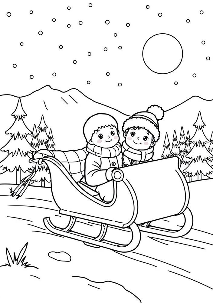 Desenho de Aventura de Natal em Trenó para Colorir