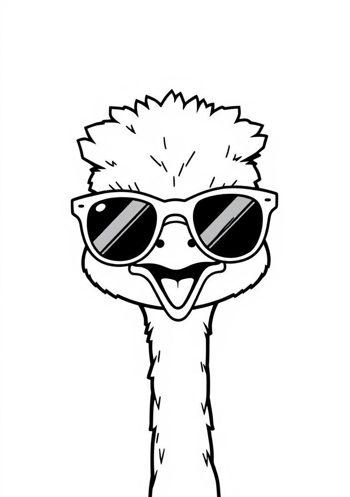 Desenho de Avestruz Kawaii com Óculos de Sol para colorir
