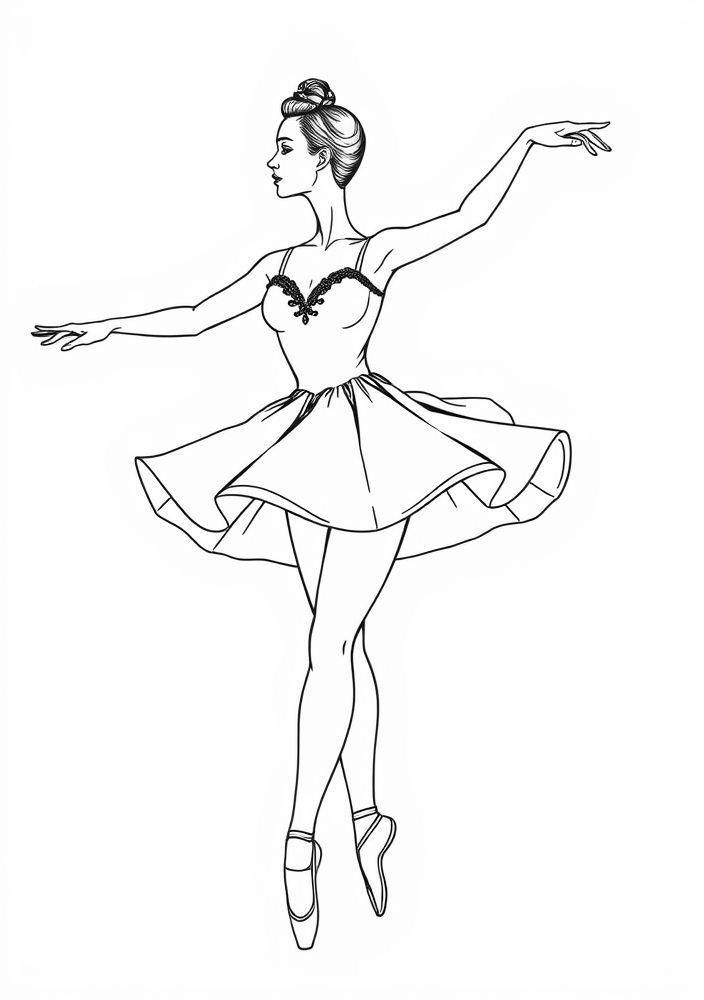 Desenho de Bailarina Clássica com Tutu e Poses Elegantes para Colorir