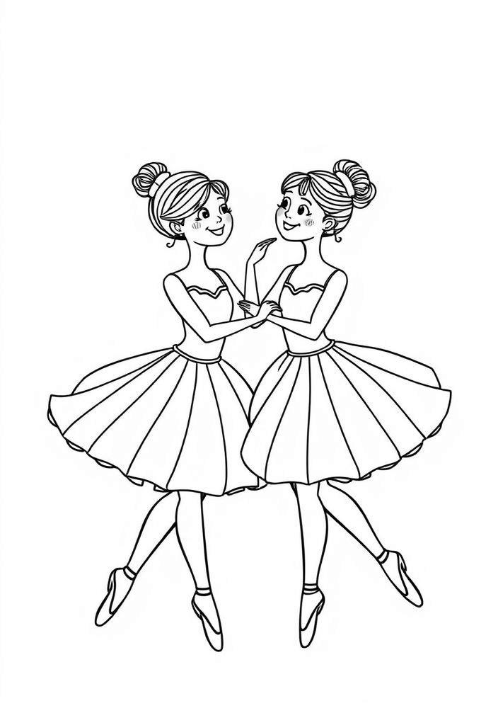 Desenho de Bailarina Dançando com Amigas para Colorir