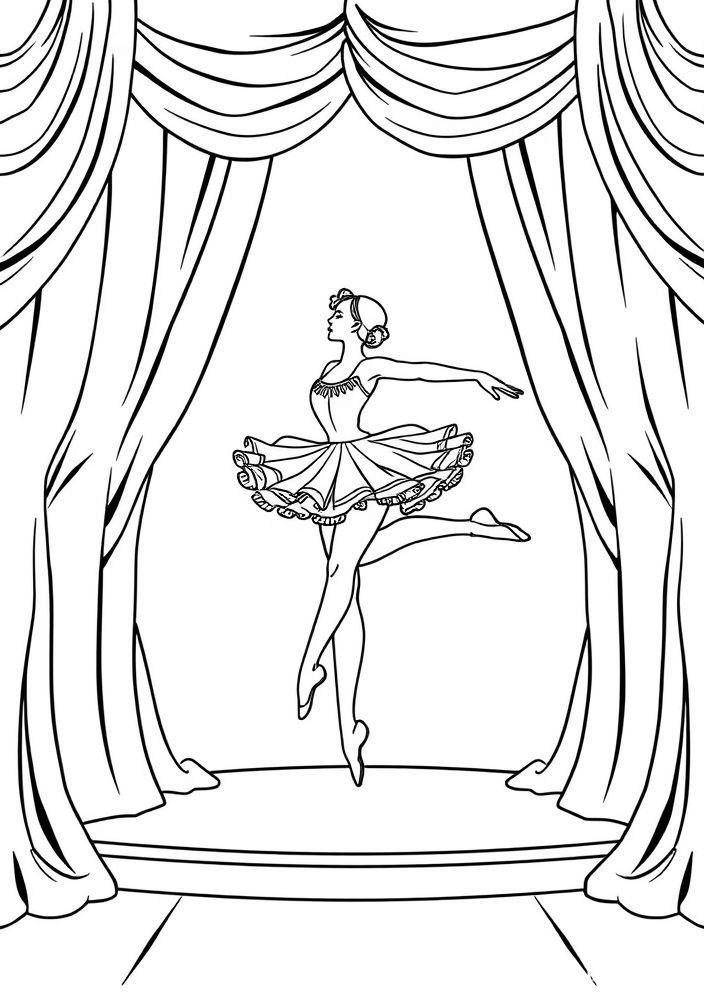 Desenho de Bailarina Dançando em um Palco para Colorir