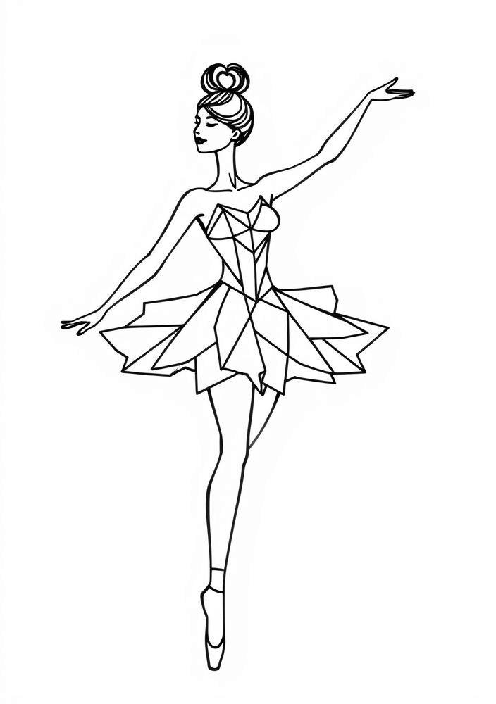 Desenho de Bailarina Modernista com Geometria para Colorir