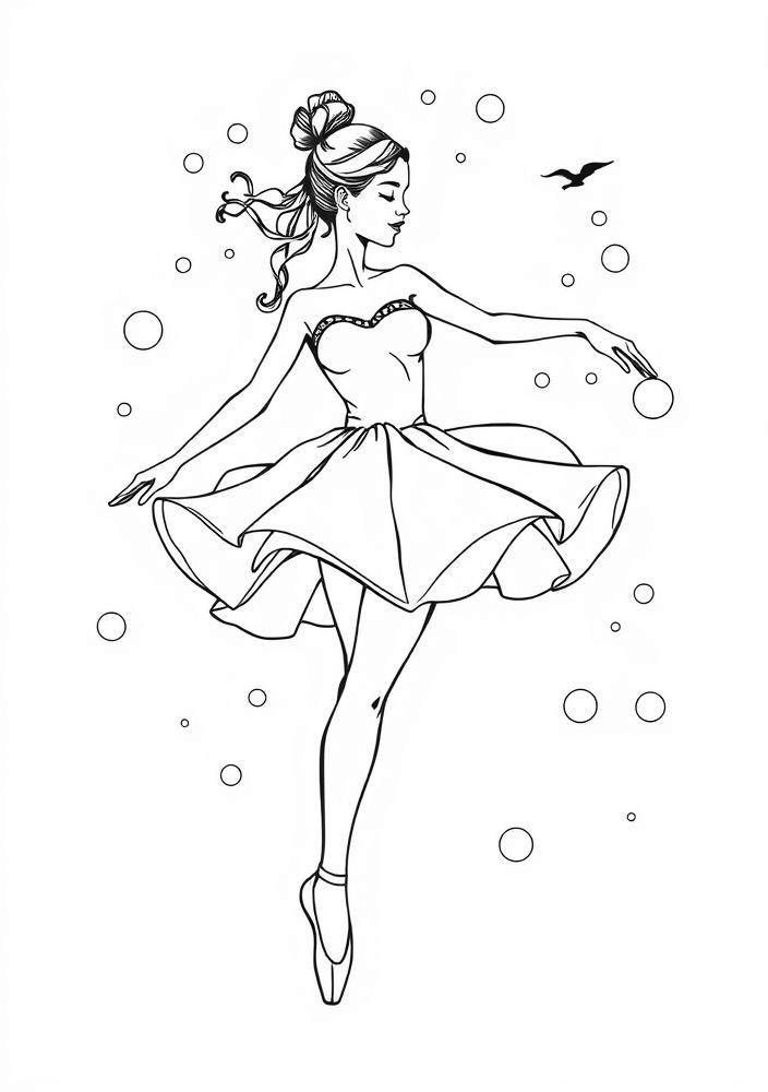 Desenho de Bailarina com Bolhas de Sabão para Colorir