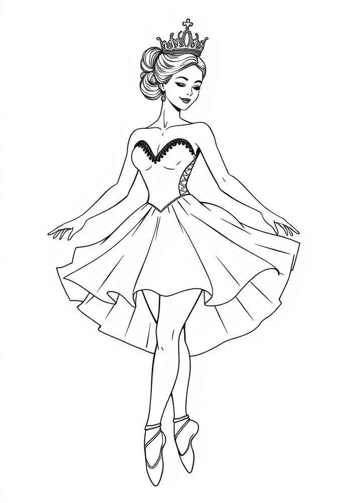 Desenho de Bailarina com Tiara para Colorir