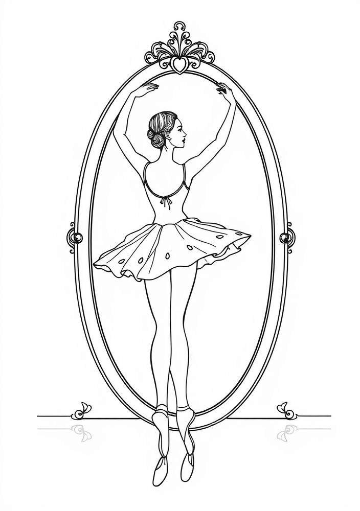Desenho de Bailarina e seu Espelho para Colorir