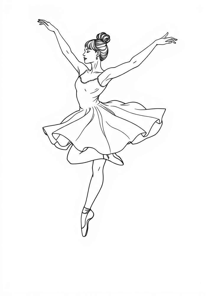 Desenho de Bailarina em Grande Saltos Aéreos para Colorir