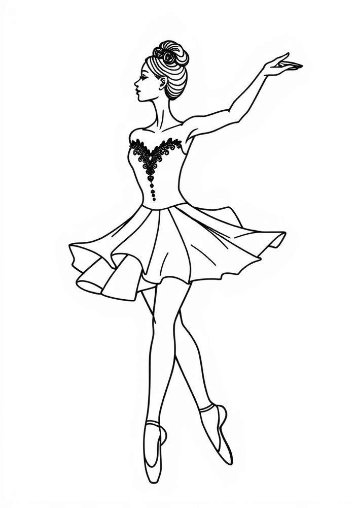 Desenho de Bailarina em Passo de Valsa para Colorir