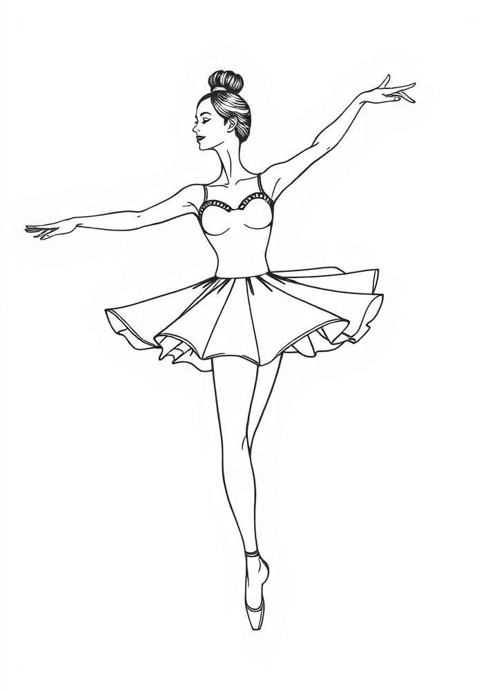 Desenho de Bailarina em Pose de Equilíbrio para Colorir