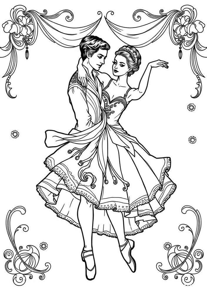 Desenho de Bailarina em um Balé Clássico para Colorir