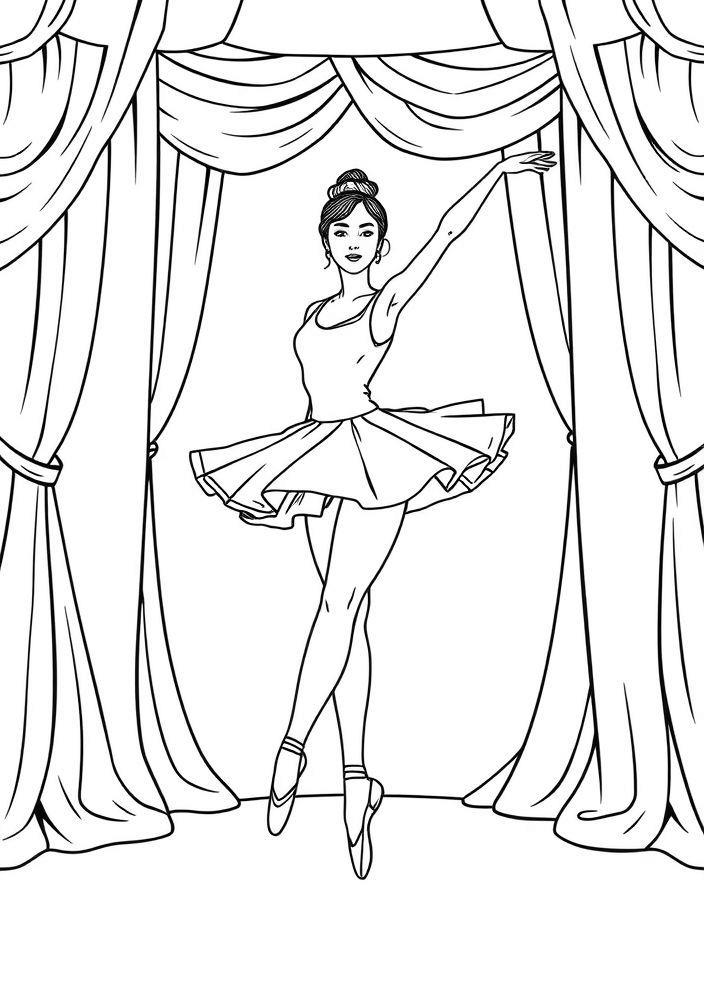 Desenho de Bailarina em um Espetáculo no Palco para Colorir