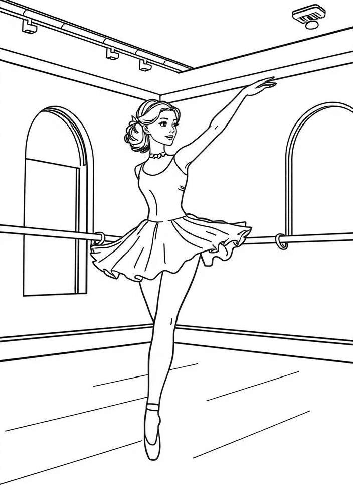 Desenho de Bailarina em um Estúdio de Dança para Colorir