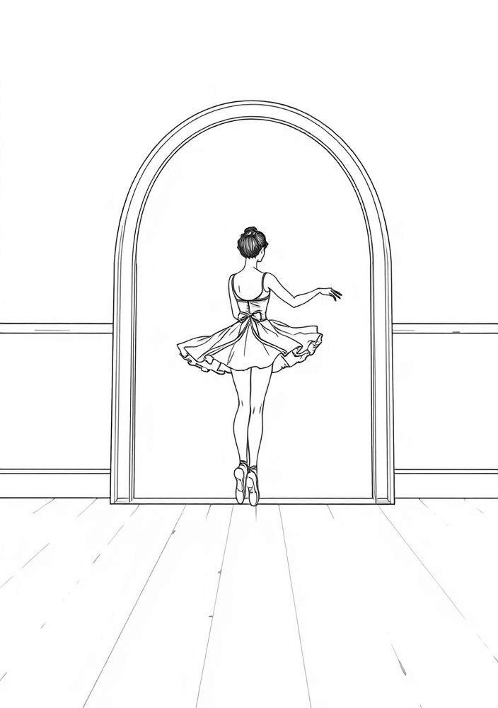 Desenho de Bailarina em uma Sala de Espelhos para Colorir