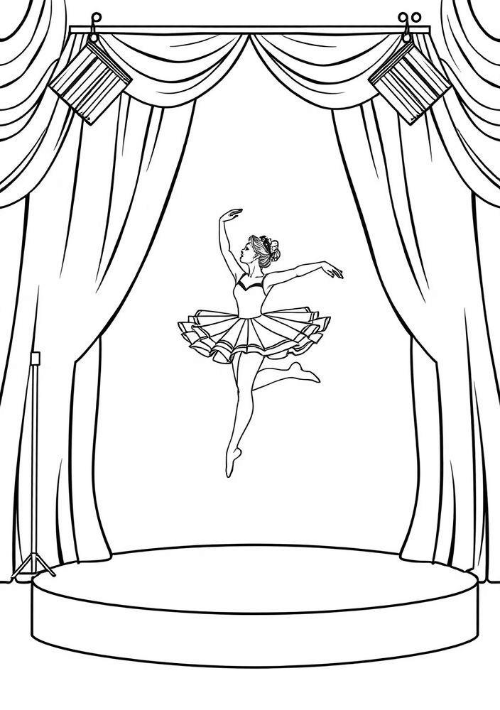 Desenho de Bailarina no Palco Iluminado para Colorir