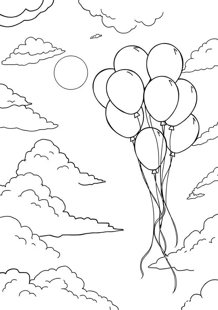 Desenho de Balões de Festa em um Céu Bonito para colorir