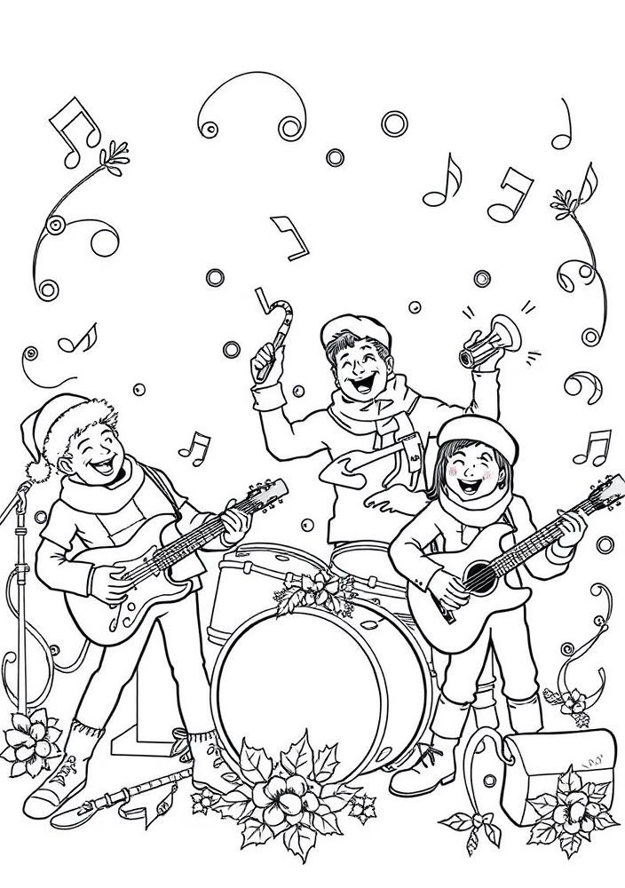 Desenho de Banda de Natal para Colorir