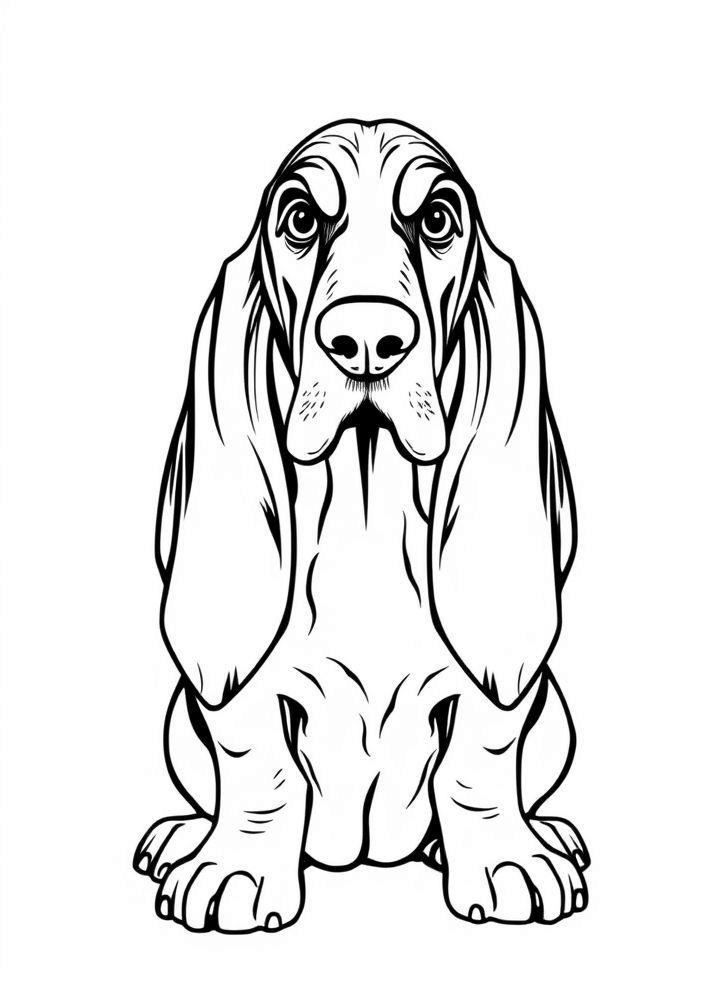 Desenho de Basset Hound com orelhas longas para colorir