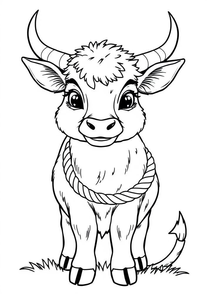 Desenho de Boi com Corda na Cabeça para Colorir