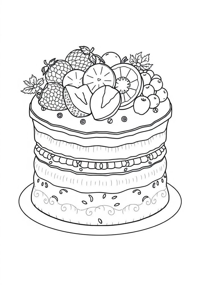 Desenho de Bolo de frutas para colorir