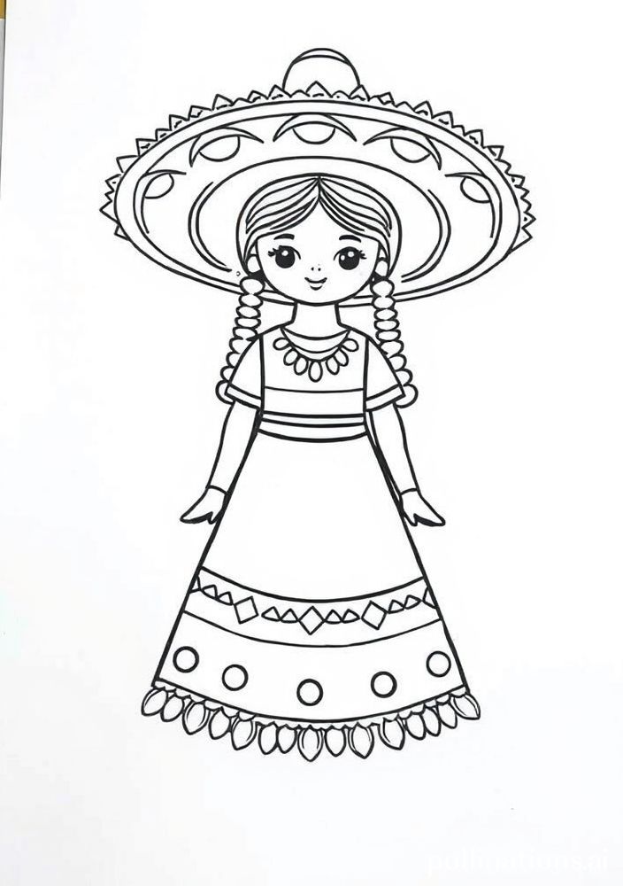 Desenho de Boneca Mexicana para colorir