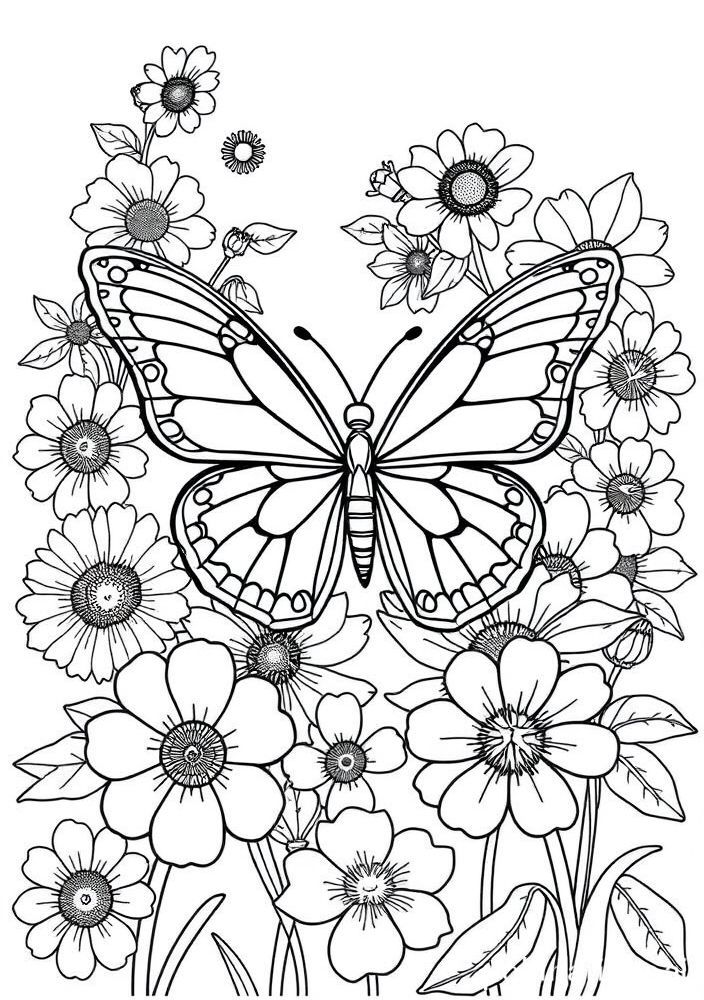 Desenho de Borboleta Floral para Colorir
