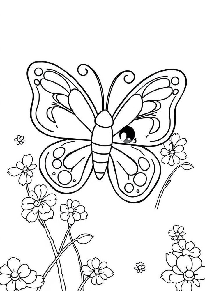 Desenho de Borboleta Kawaii para colorir