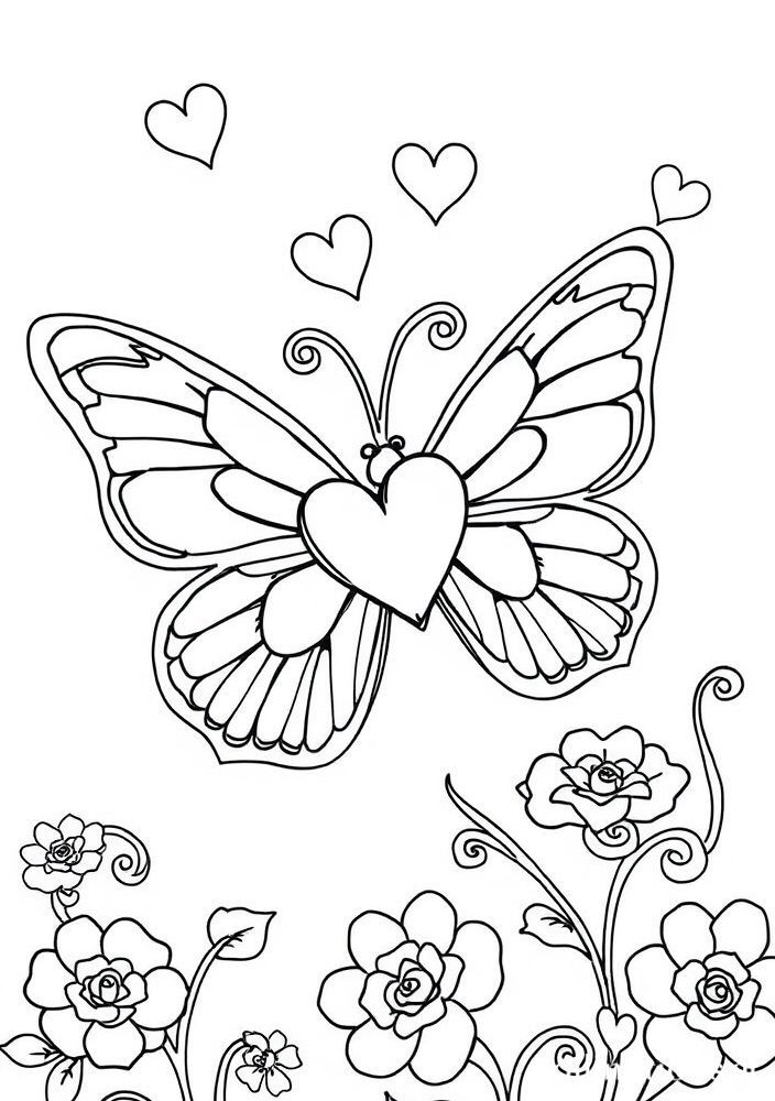 Desenho de Borboleta com Coração para colorir
