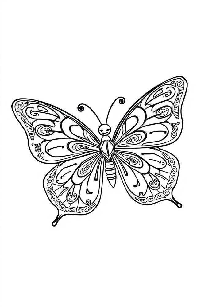 Desenho de Borboleta com Detalhes Culturais para Colorir