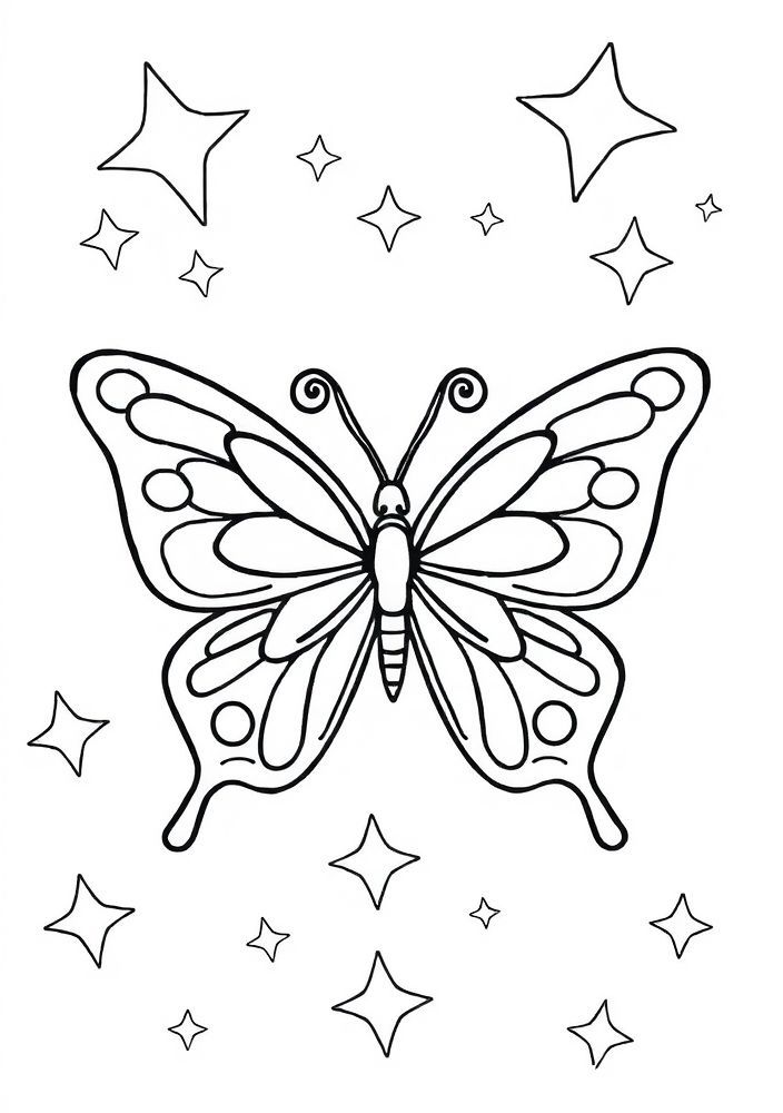 Desenho de Borboleta com Estrelas para Colorir