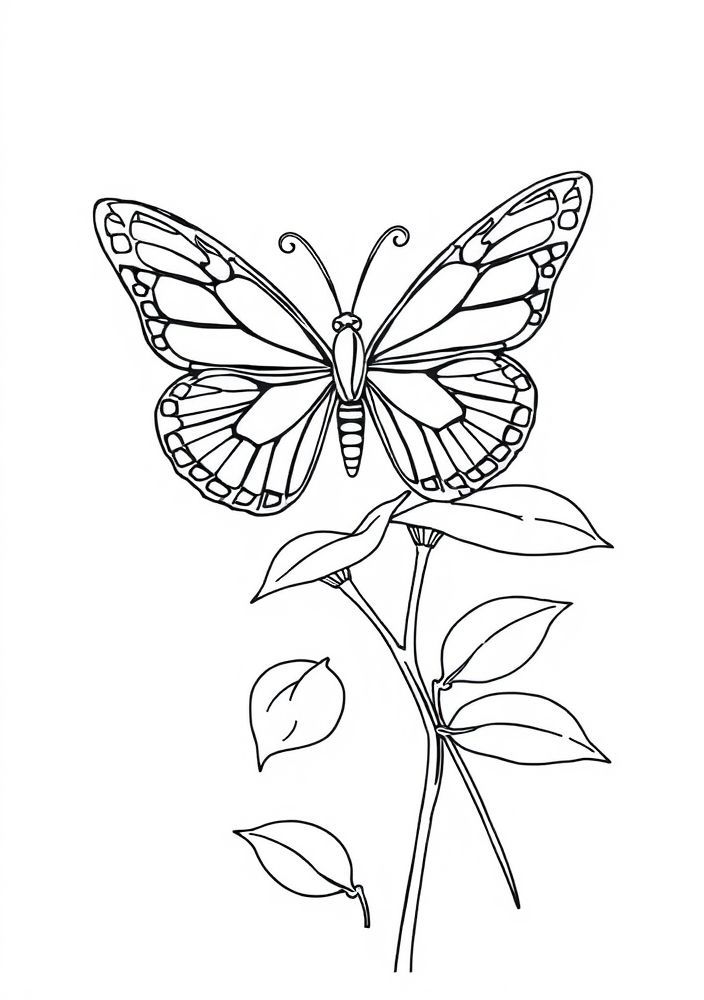 Desenho de Borboleta com Folhas para Colorir