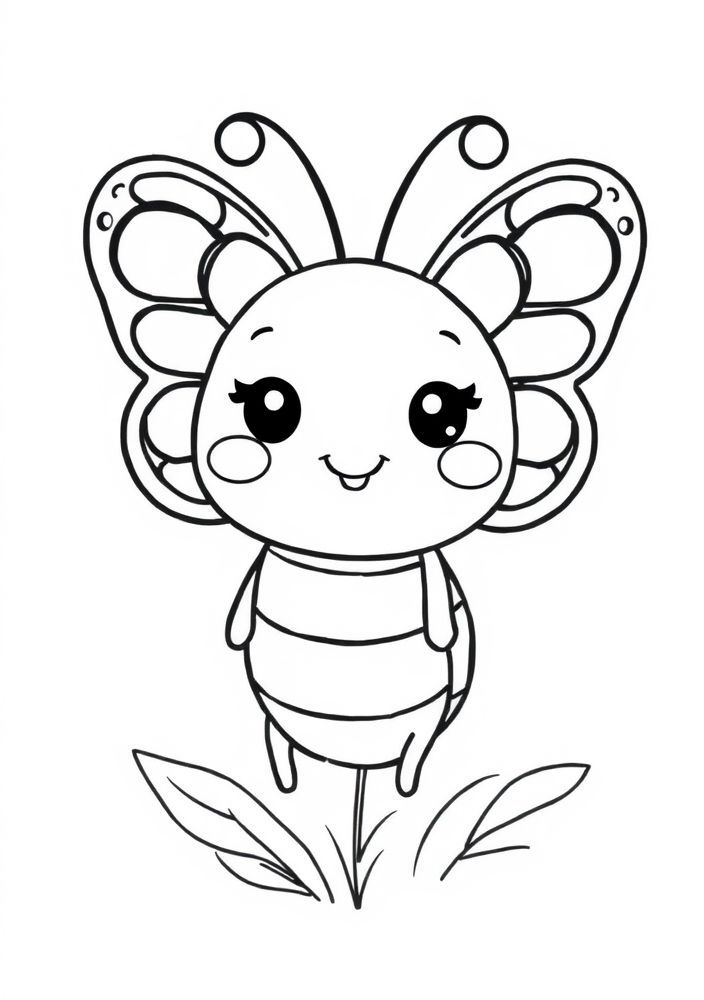 Desenho de Borboleta de Estilo Kawaii para colorir