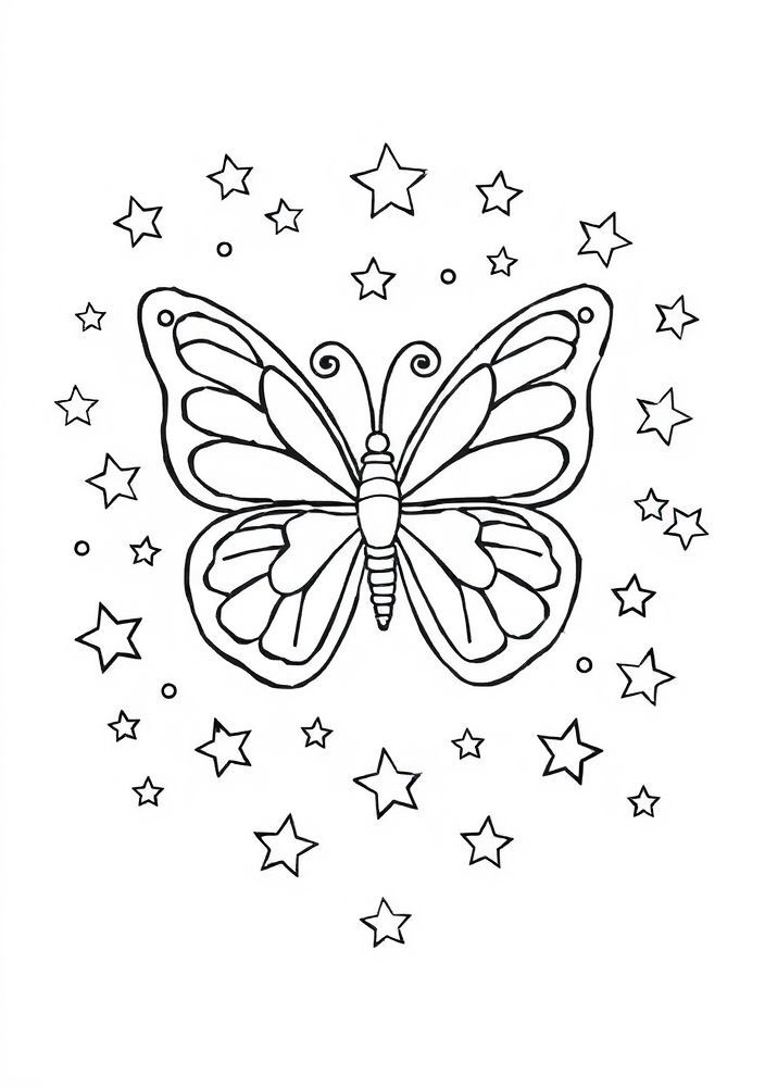 Desenho de Borboleta e Estrelas para Colorir