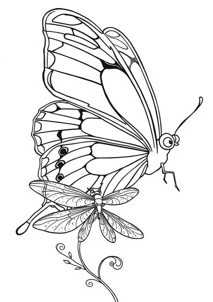 Desenho de Borboleta e Libélula para colorir