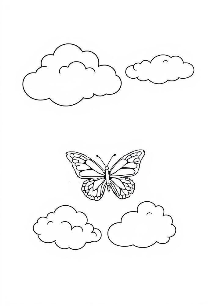 Desenho de Borboleta e Nuvens para Colorir