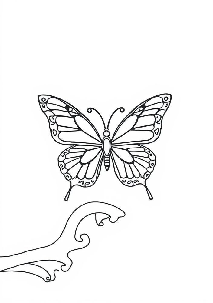 Desenho de Borboleta e Onda Abstrata para Colorir