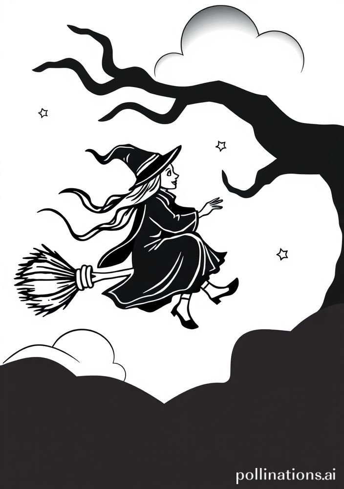 Desenho de Bruxa em sua vassoura para colorir