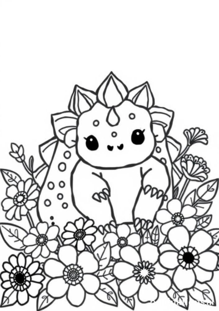 Desenho de Bulbasaur com flores para colorir