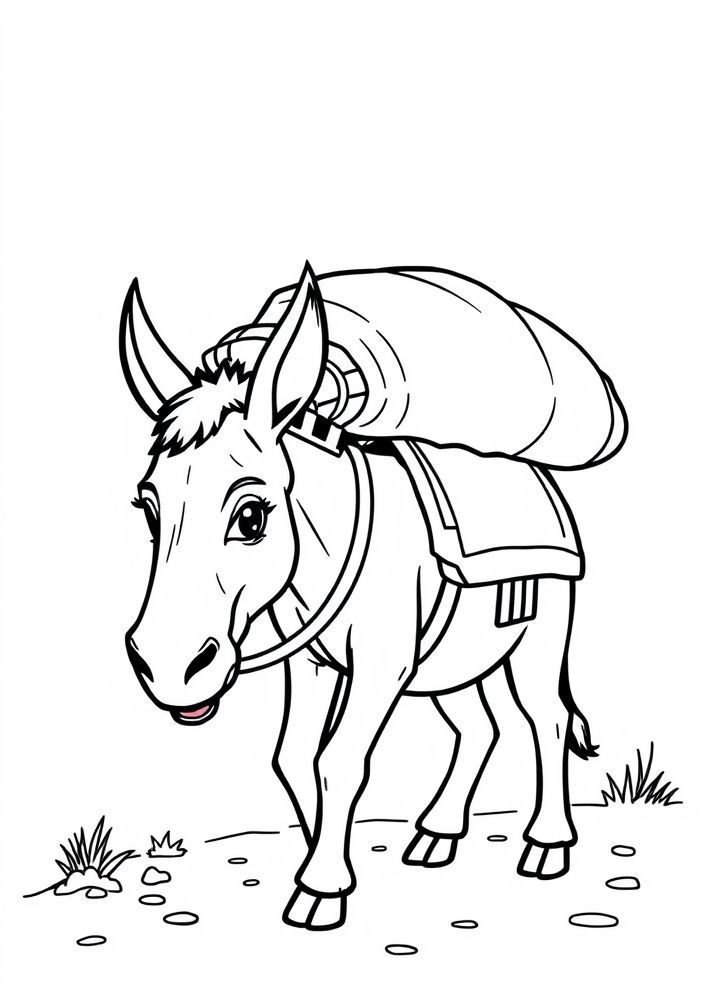 Desenho de Burro Carregando Carga para Colorir