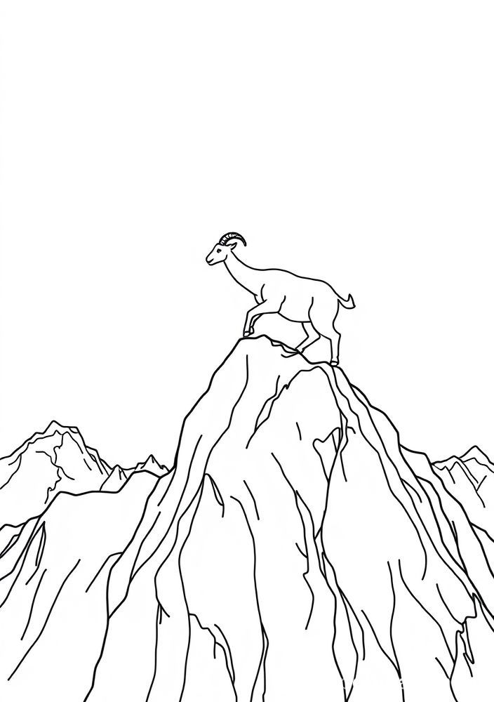 Desenho de Cabra Escalando Montanha para Colorir