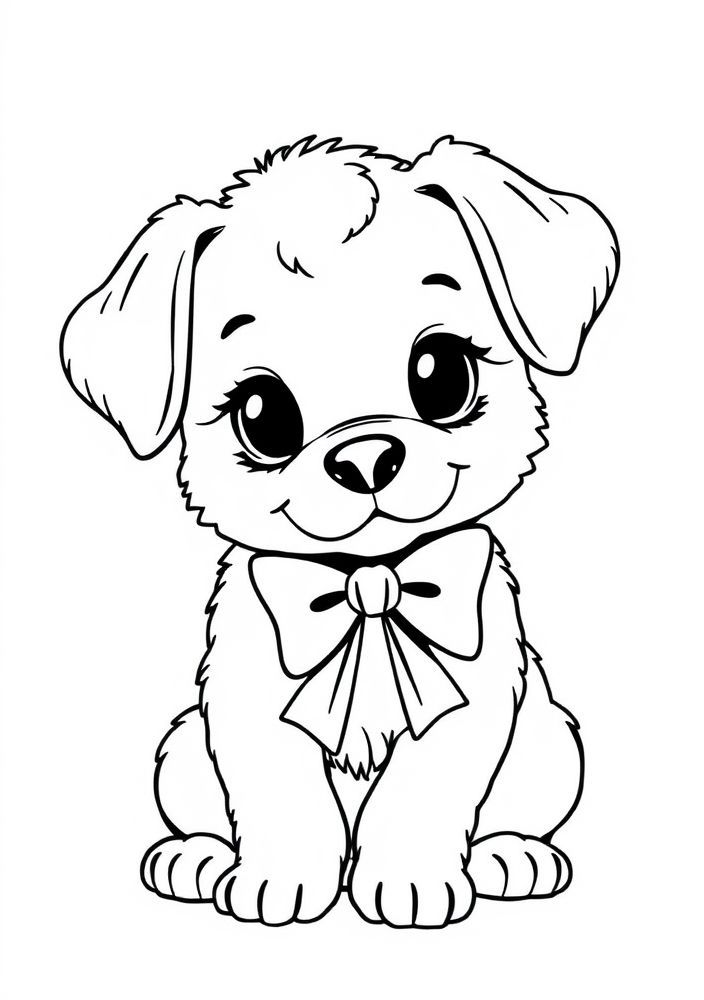 Desenho de Cachorrinho fofo com um laço para colorir