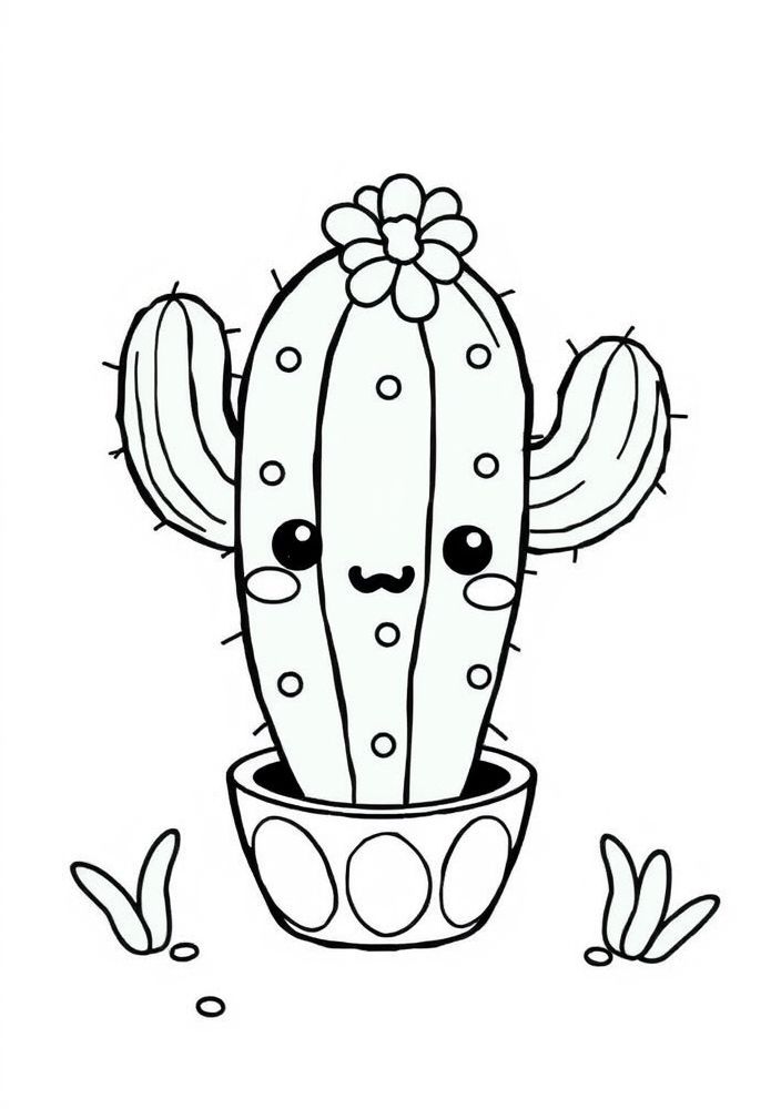 Desenho de Cacto Kawaii para colorir