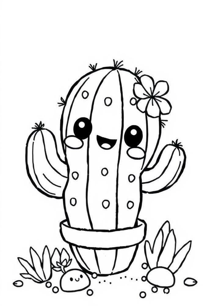 Desenho de Cacto Kawaii para colorir