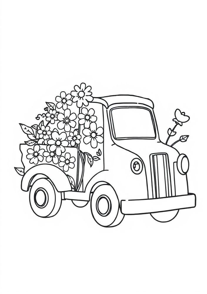 Desenho de Caminhão de Venda de Flores para colorir