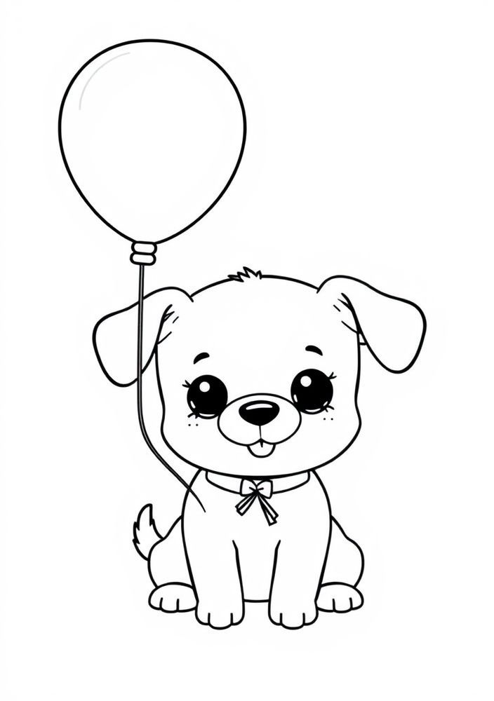 Desenho de Cão Kawaii com Balão para colorir